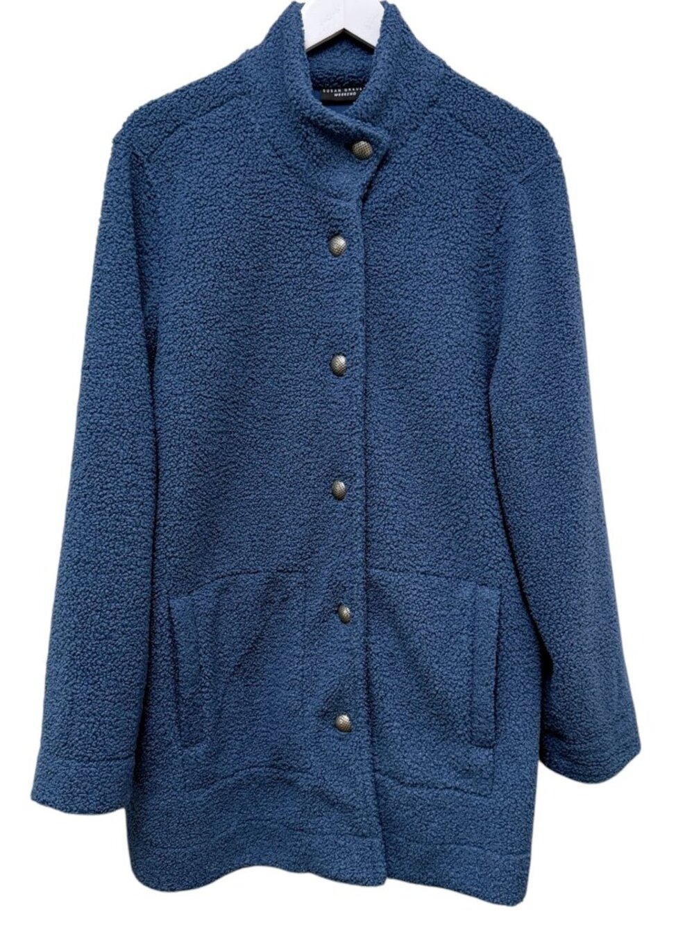 SUSAN GRAVER Jacket Plus Size 2X Indigo Blue Boucle Sherpa Pea Coat Button Front